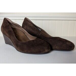 Vionic Antonia Wedge Shoes Dark Brown Round Toe Wedge Size 7M Slip On Suede